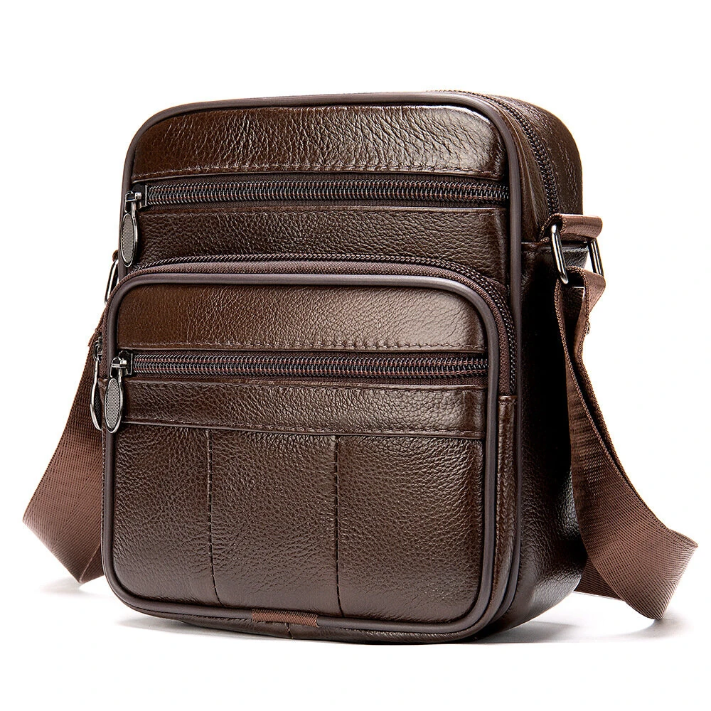 (image for) Ekphero Men's Genuine Leather Shoulder Bag Bussiness Casual Messenger Bag Multiple Pocket Capacity Crossbody Bag